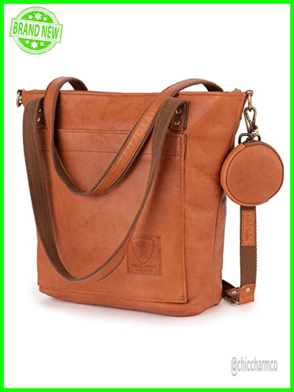 Full Grain Leather Tote Bag for Women Detachable Crossbody Strap Vintage Purse